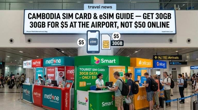 Cambodia SIM Card & eSIM Guide — Get 30GB for $5 at the Airport, Not $50 Online
